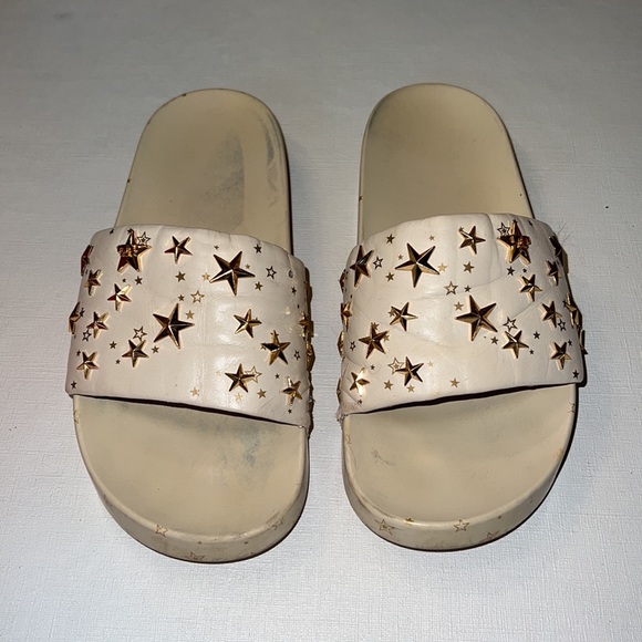 Tory Burch NIB Nappa Leather Gold Star Slides Embellished Sandals - Picture 2 of 10